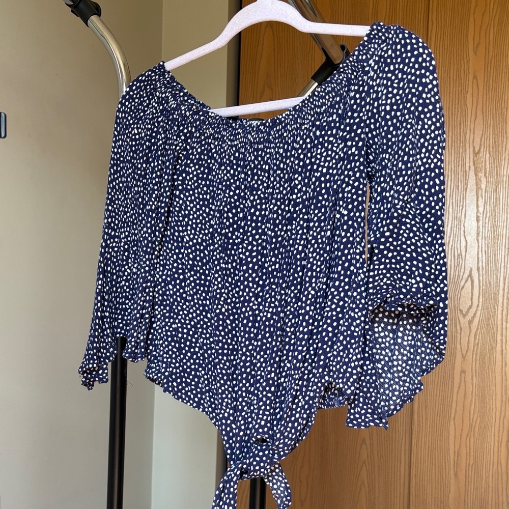 Urban Expressions Navy and White Off-Shoulder Blouse